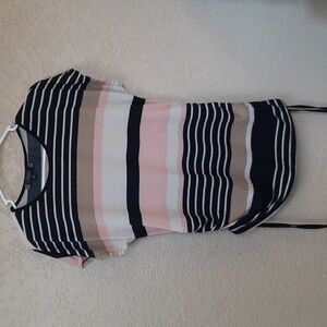Maternity black, pink and White Short Sleeve Striped Tee